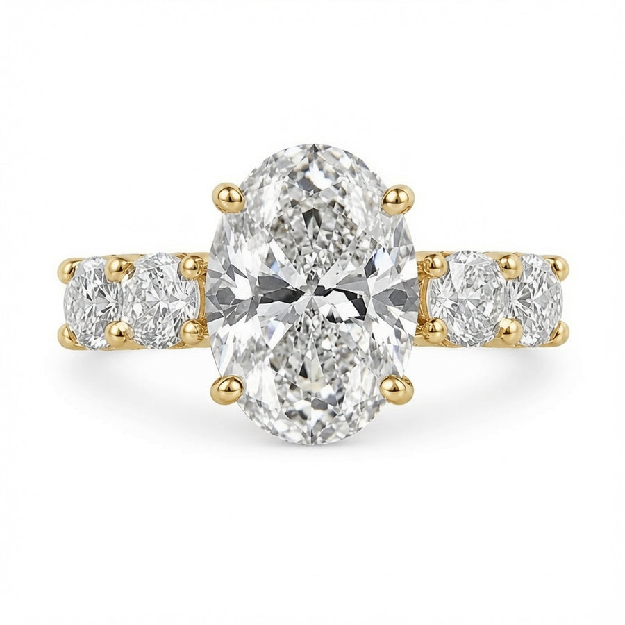 4.00 CT Oval Lab-Grown Diamond Hidden Halo Engagement Ring in 14K White Gold – Round Side Stone Anniversary Design