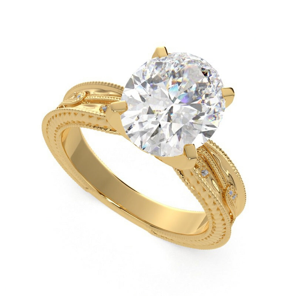 Sabrina 2 Carat Oval Cut Solitaire Hand Engraved Milgrain Engagement Ring