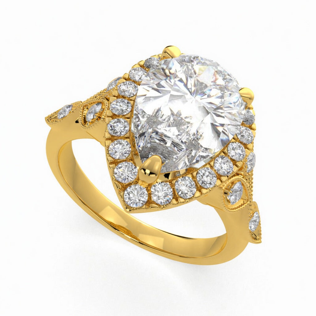 Ada 1.35 Carat Pear Cut Halo Pave Engagement Ring