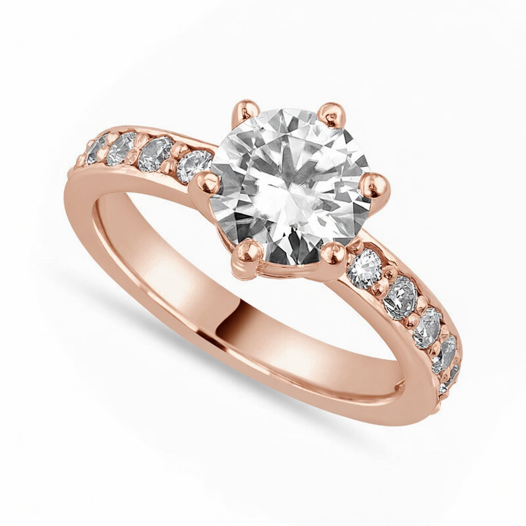Mia 2.44 ct Lab Grown Round Cut Pave 6 Prong Diamond Engagement Ring