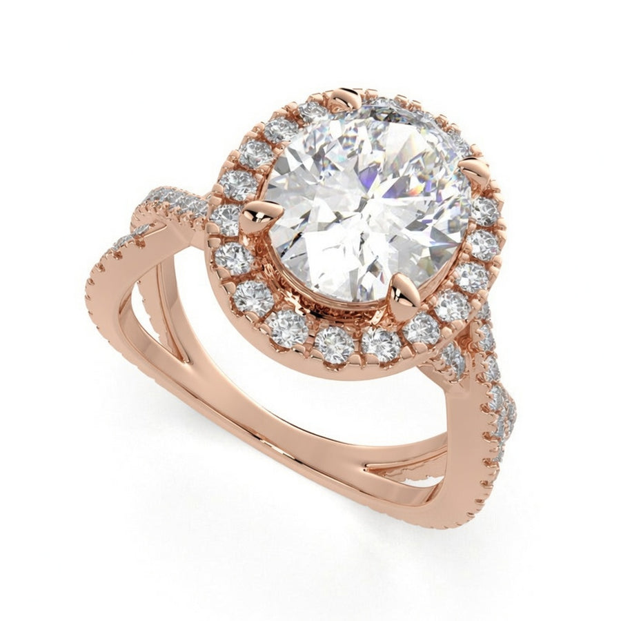 Ophelia 1.35 Carat Round Cut Pave Halo Split Shank Engagement Ring