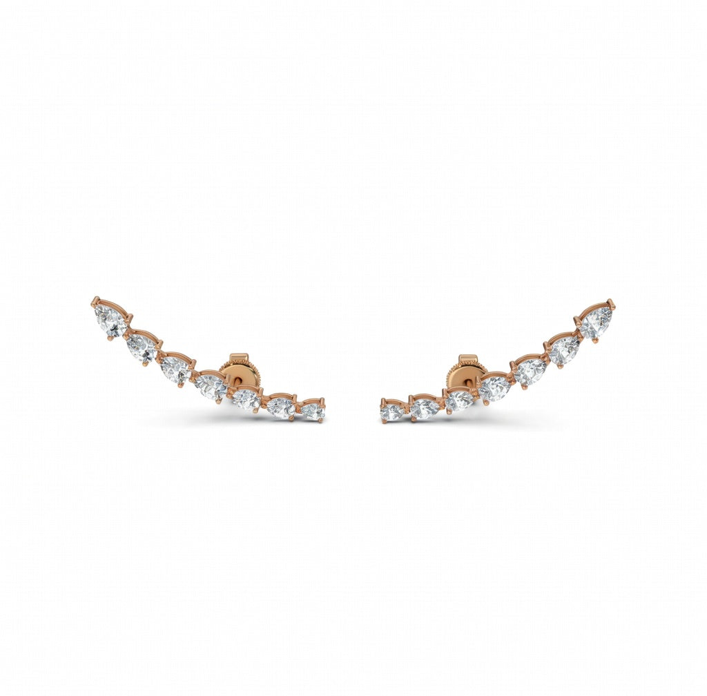 1.79 ct Pear Cut Climber Prong Butterfly Diamond Earrings VS1 D White Gold 14k