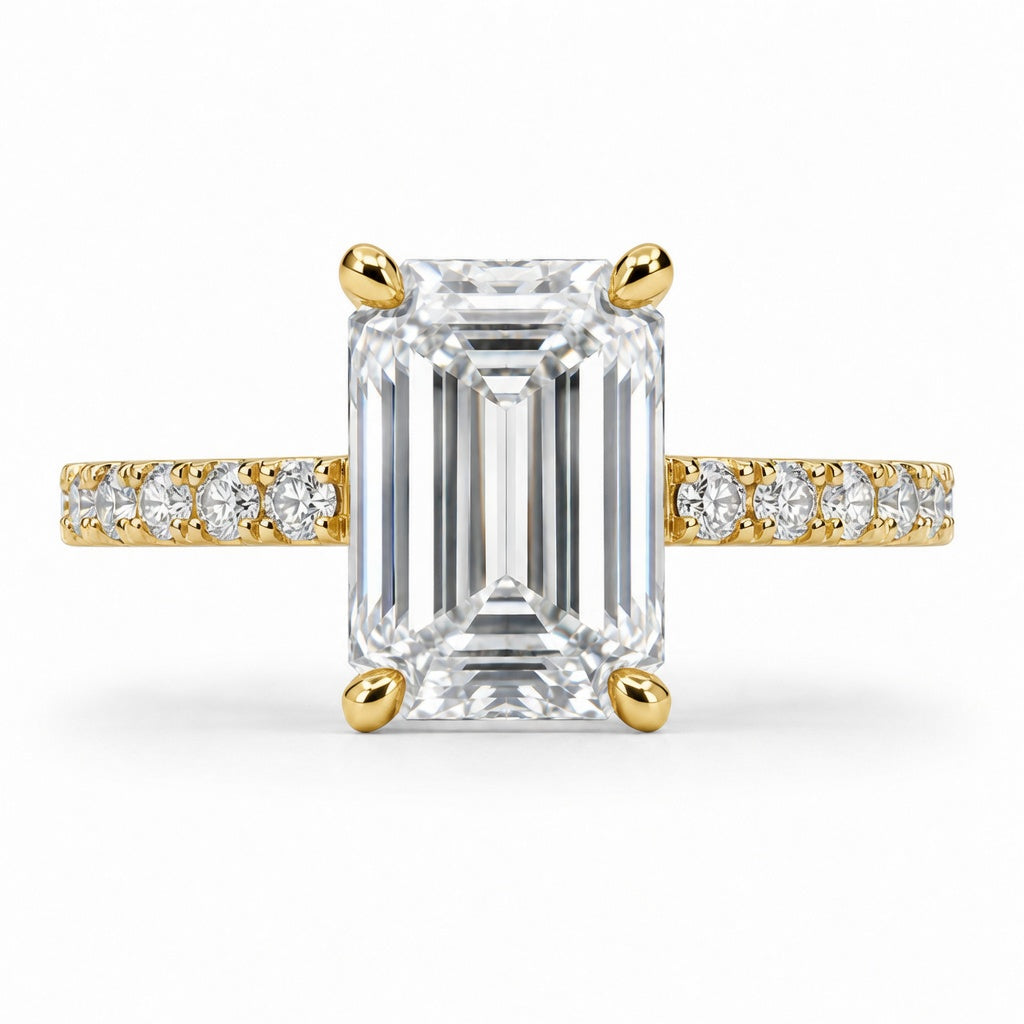4.00 CT Emerald Cut Lab-Grown Diamond Hidden Halo Engagement Ring in 14K White Gold – Stackable Anniversary Design