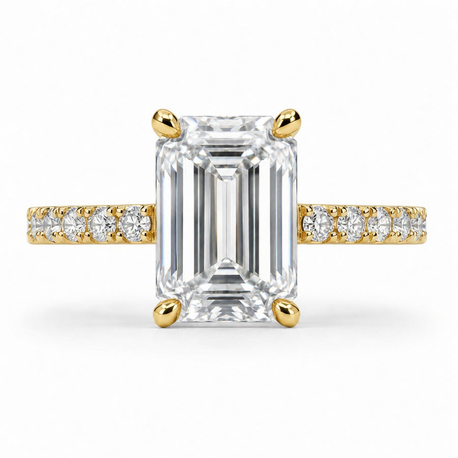 4.00 CT Emerald Cut Lab-Grown Diamond Hidden Halo Engagement Ring in 14K White Gold – Stackable Anniversary Design
