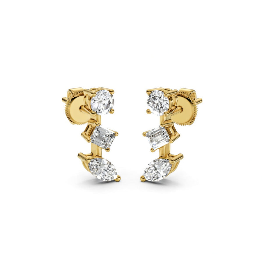 1.16 ct Marquise Emerald Round Cut Dangle/Drop Prong Diamond Earrings VS1 D