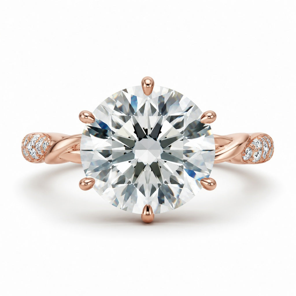 3.00 CT Round Lab-Grown Diamond Hidden Halo Engagement Ring in 14K White Gold – Lotus Floral Infinity Twist Vine Band Design