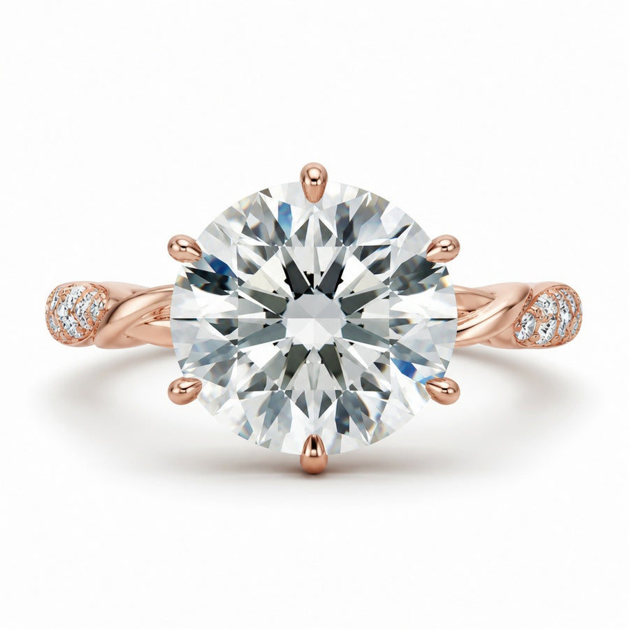 3.00 CT Round Lab-Grown Diamond Hidden Halo Engagement Ring in 14K White Gold – Lotus Floral Infinity Twist Vine Band Design