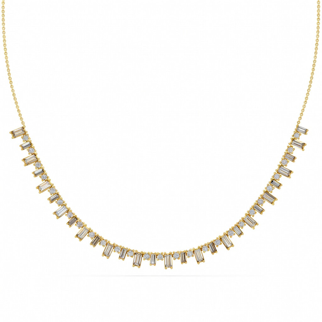 3.2 Ct Baguette Round Cut Diamond Chain Necklace VS1 D-F White Gold 14k