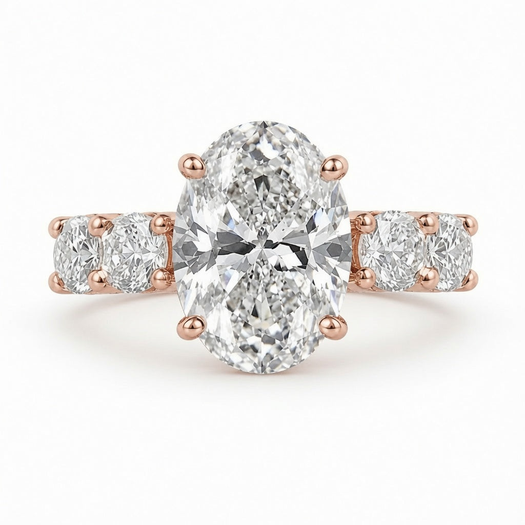 4.00 CT Oval Lab-Grown Diamond Hidden Halo Engagement Ring in 14K White Gold – Round Side Stone Anniversary Design