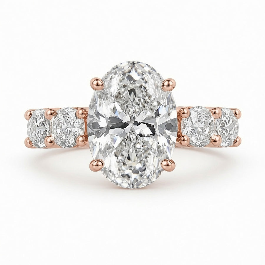 4.00 CT Oval Lab-Grown Diamond Hidden Halo Engagement Ring in 14K White Gold – Round Side Stone Anniversary Design