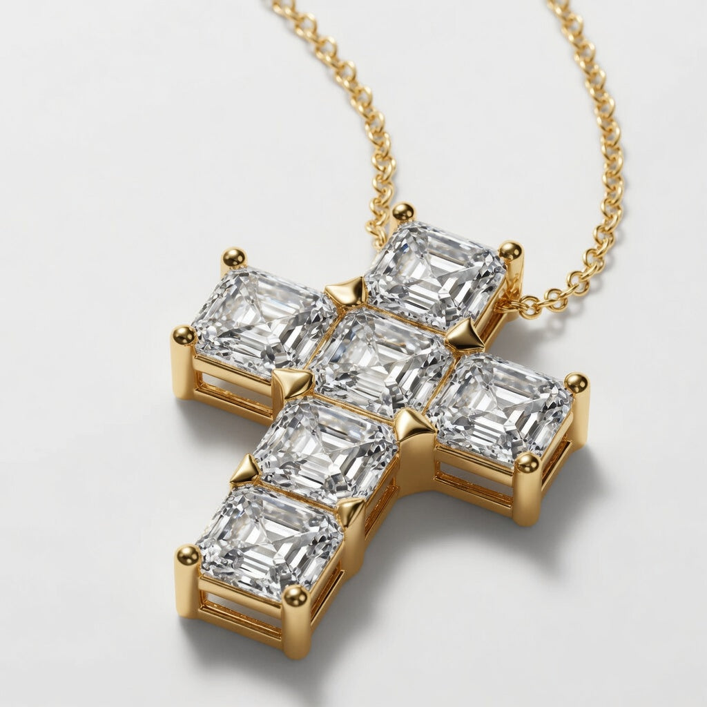 6.00 CTW Asscher Cut Lab-Grown Diamond Cross Pendant (D–F / VS1–VS2, IGI Certified)