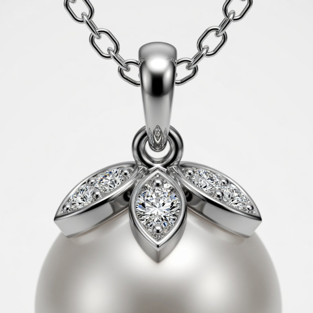 14K White Gold Freshwater Pearl & Lab-Grown Diamond Floral Pendant (1.00 CTW – D–F / VS1–VS2)