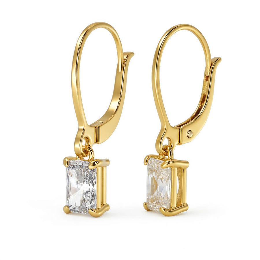 3 Ct Radiant Cut Diamond Earrings VS1 D Leverback White Gold 14k