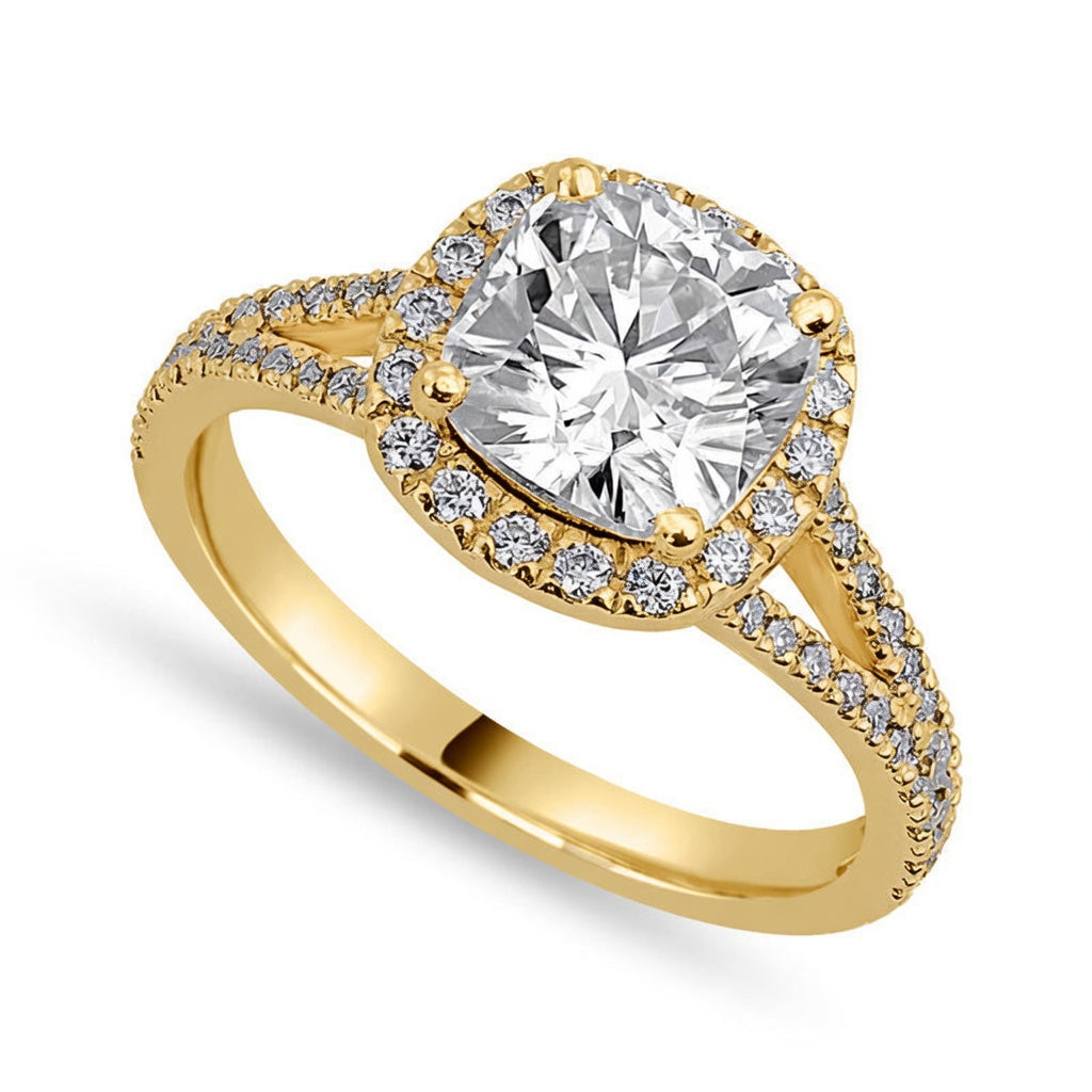 Esme 3.42 ct Lab Grown Cushion Cut Split Shank Pave Diamond Engagement Ring