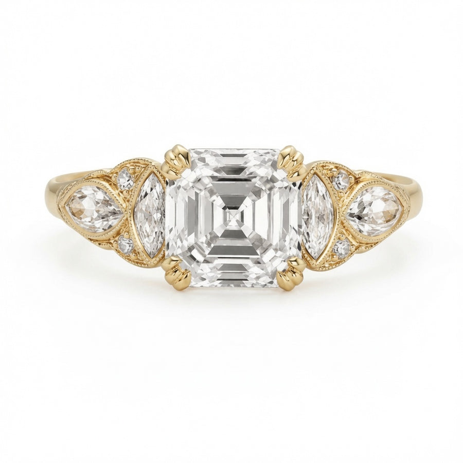 2.20 CT Asscher Cut Lab-Grown Diamond Engagement Ring in 14K White Gold – Edwardian Art Deco Old Mine Vintage Design