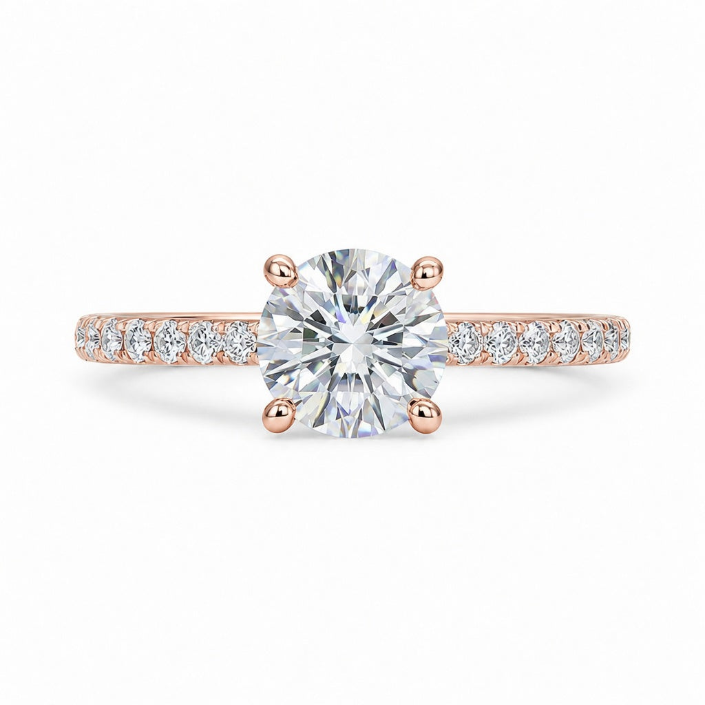 2.00 CT Round Brilliant Lab-Grown Diamond Hidden Halo Engagement Ring in 14K White Gold – Pavé Set Wedding Design