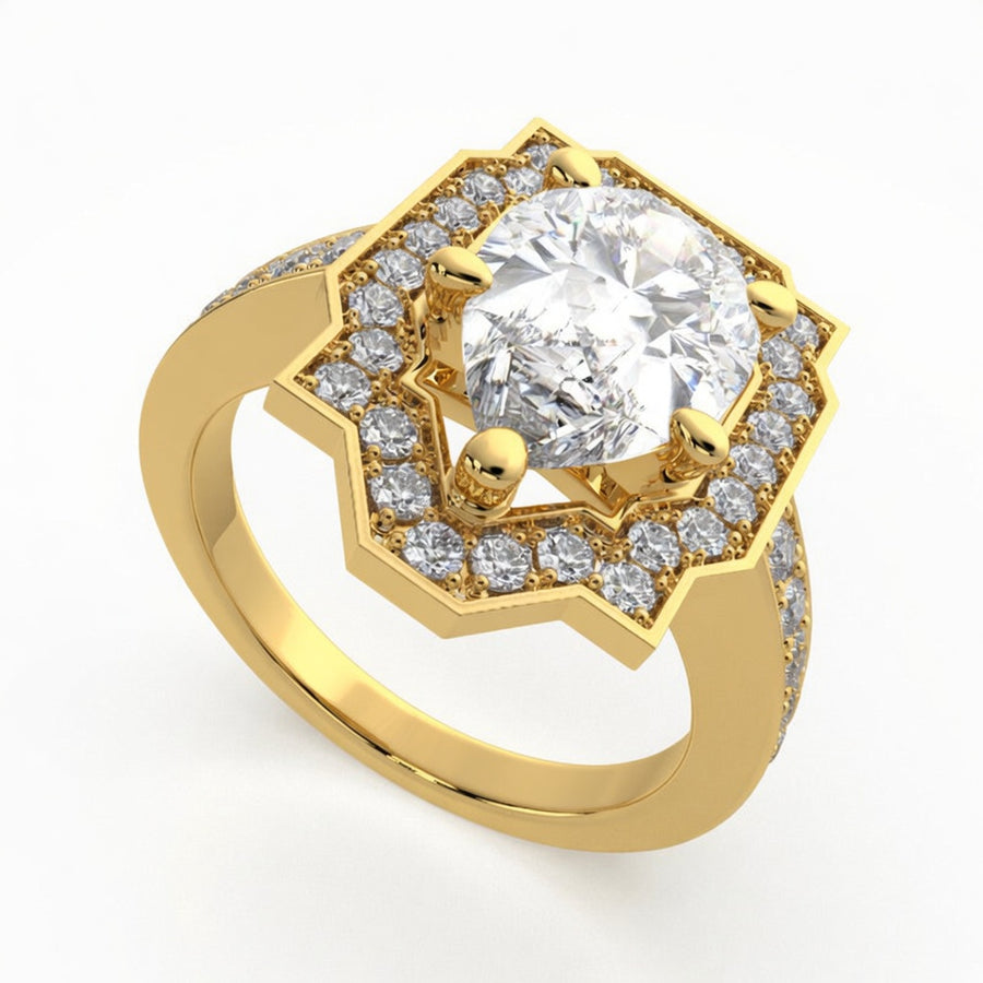 Amalia 1.5 Carat Pear Cut Halo Pave Engagement Ring