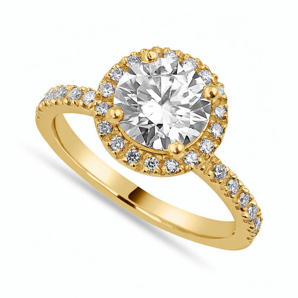 Lila 1.42 ct Lab Grown Round Cut Pave Halo Diamond Engagement Ring