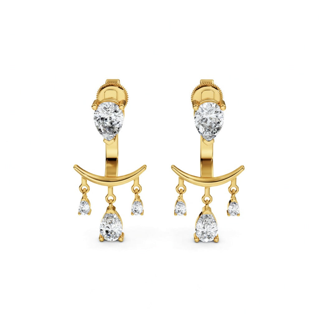 2.28 ct Pear Cut Dangle/Drop Prong Butterfly Diamond Earrings VS1 D White Gold 14k