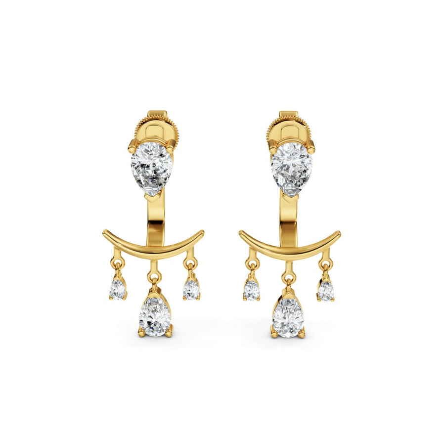 2.28 ct Pear Cut Dangle/Drop Prong Butterfly Diamond Earrings VS1 D White Gold 14k