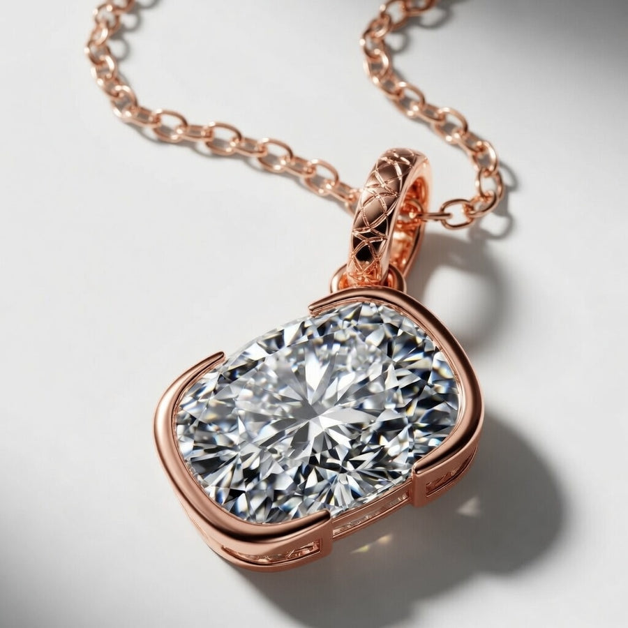 2.00 CTW Padma Elongated Cushion Lab-Grown Diamond Bezel Set Solitaire Pendant (D–F / VS1–VS2)