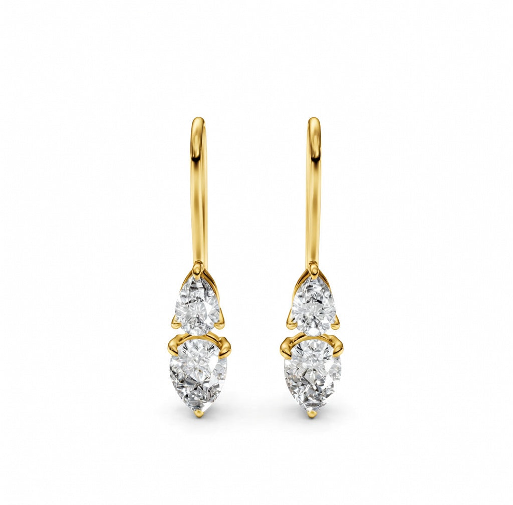 1.95 ct Pear Cut Dangle/Drop Prong Diamond Earrings VS1 D White Gold 14k