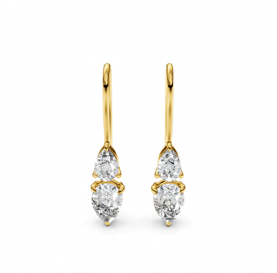 1.95 ct Pear Cut Dangle/Drop Prong Diamond Earrings VS1 D White Gold 14k