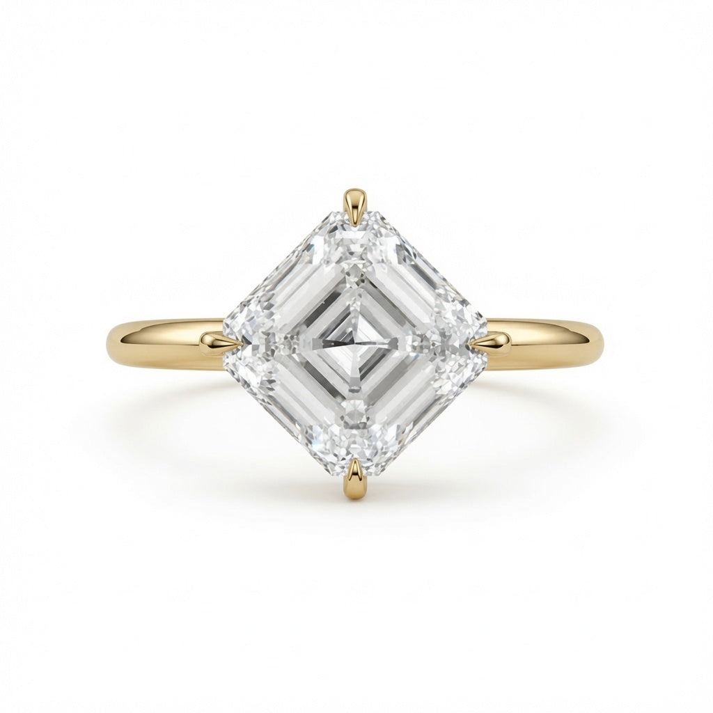 2.00 CT Asscher Cut Lab-Grown Diamond Solitaire Engagement Ring in 14K White Gold – Compass Prong IGI Certified Design