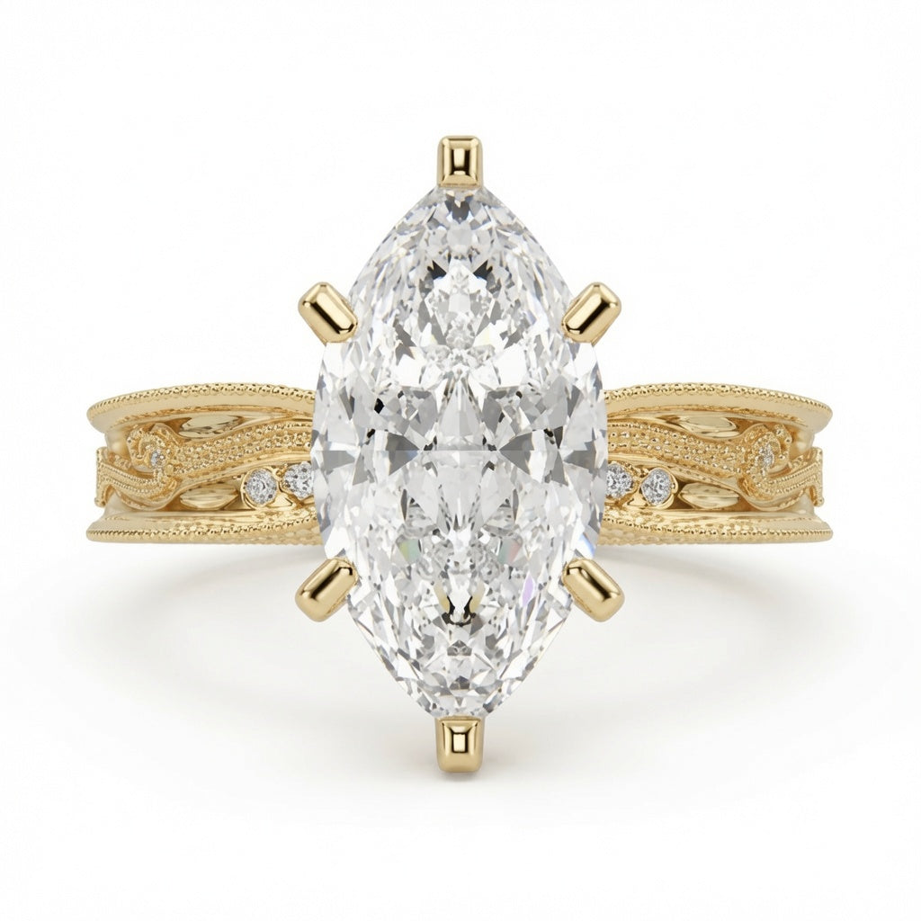 Nadia 2.15 Carat Marquise Cut Pave Milgrain Engagement Ring