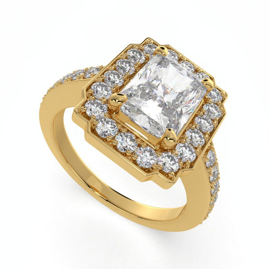 Amalia 1.5 Carat Radiant Cut Halo Pave Engagement Ring
