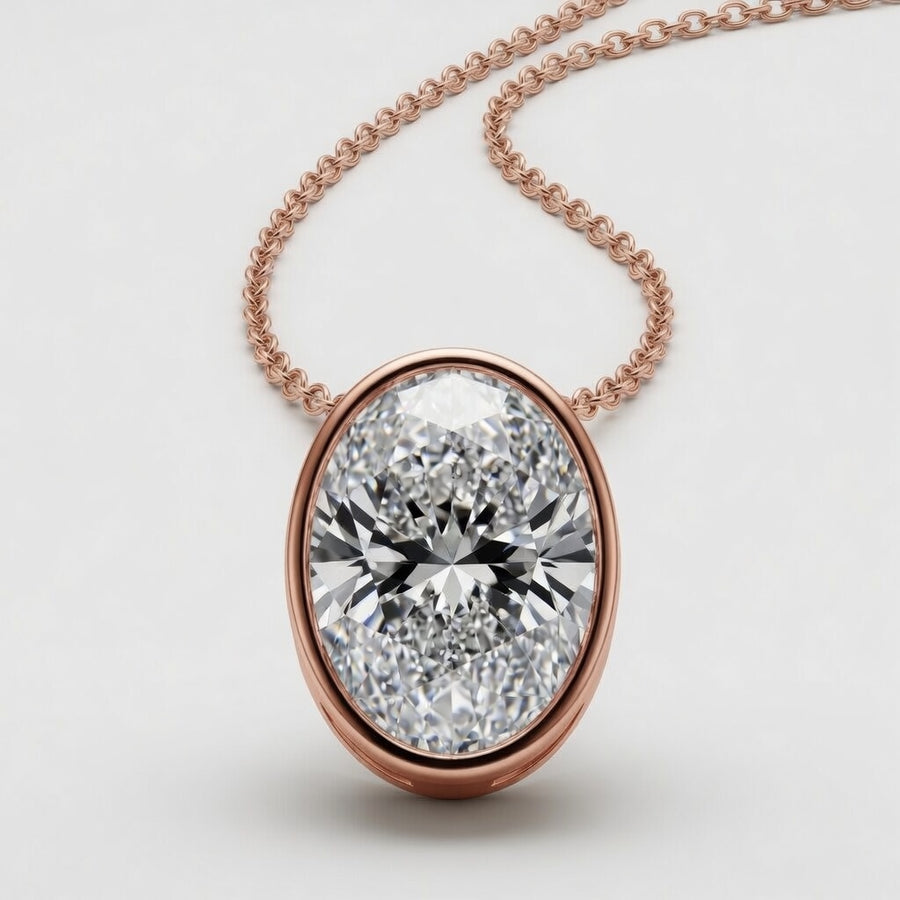 2.00 Carat Oval Cut Lab-Grown Diamond Bezel Set Solitaire Pendant VS1 D-F White Gold 14K with Adjustable Chain