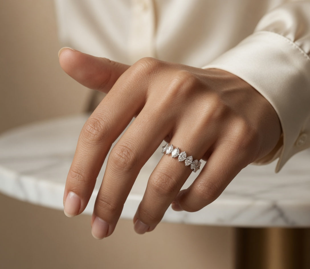 1.30 CT Lab-Grown Diamond Half Eternity Ring in 14K White Gold (D–F / VS1–VS2)