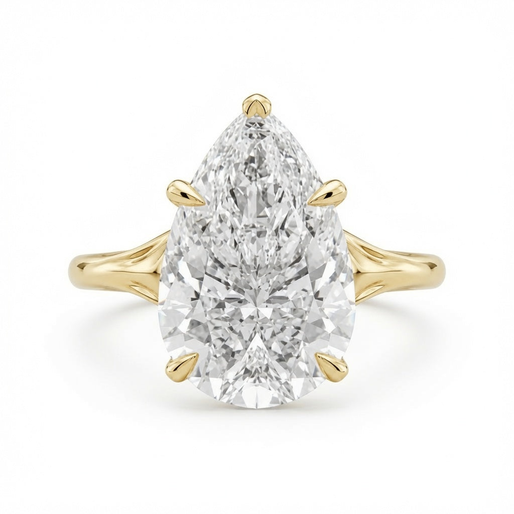 4.00 CT Pear Cut Lab-Grown Diamond Hidden Halo Engagement Ring in 14K White Gold – Vintage Art Deco Tulip Cathedral Design
