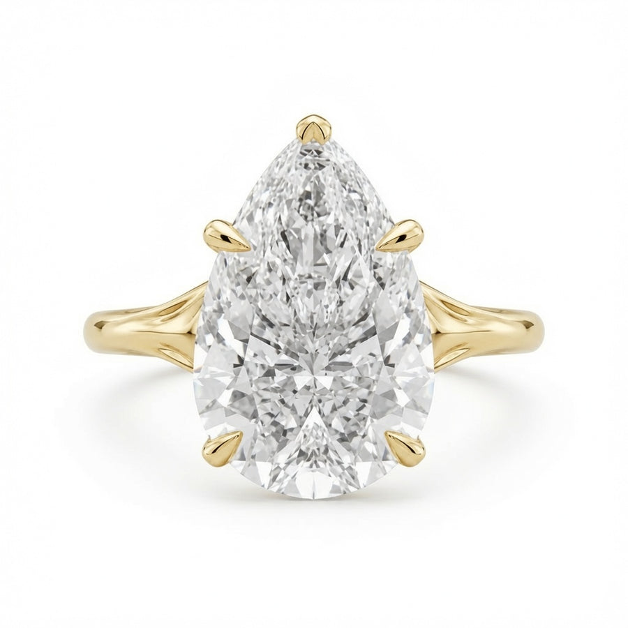 4.00 CT Pear Cut Lab-Grown Diamond Hidden Halo Engagement Ring in 14K White Gold – Vintage Art Deco Tulip Cathedral Design