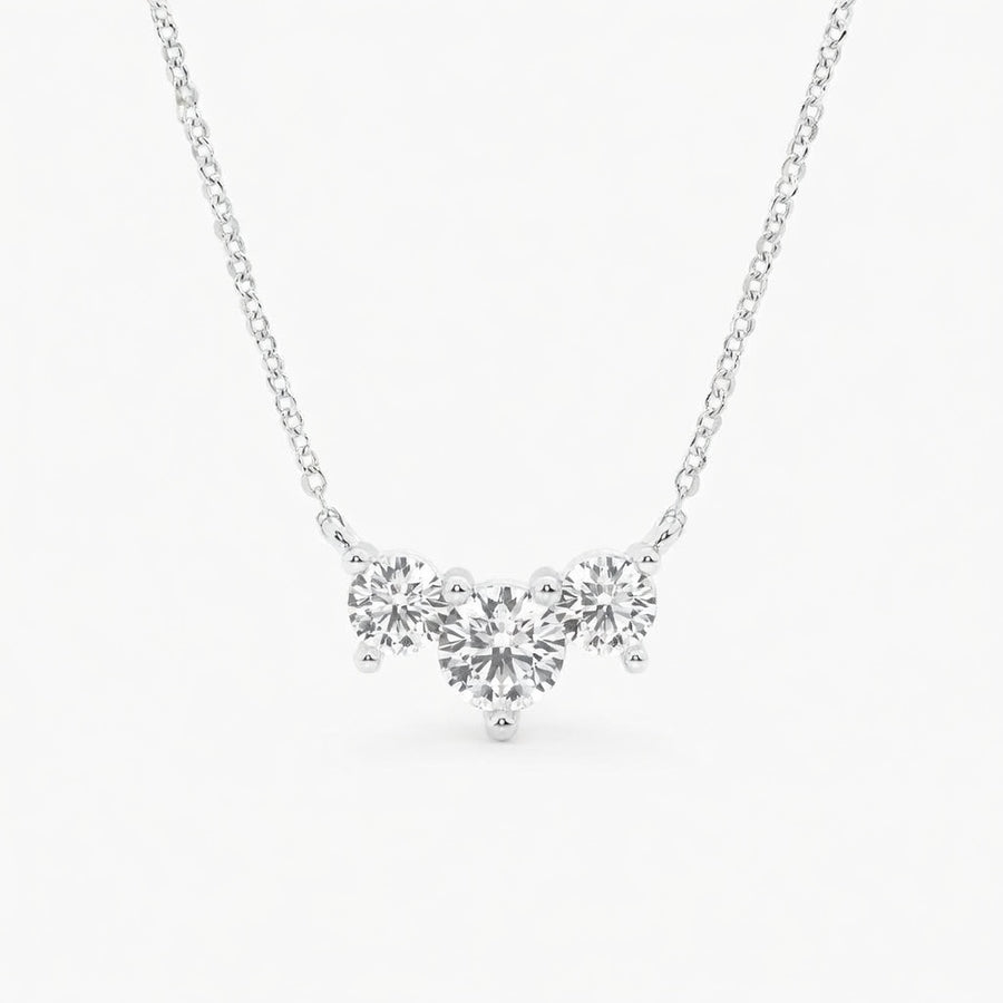 1.00 CTW Round Lab-Grown Diamond Three-Stone Pendant with Adjustable Chain (D–F / VS1–VS2)