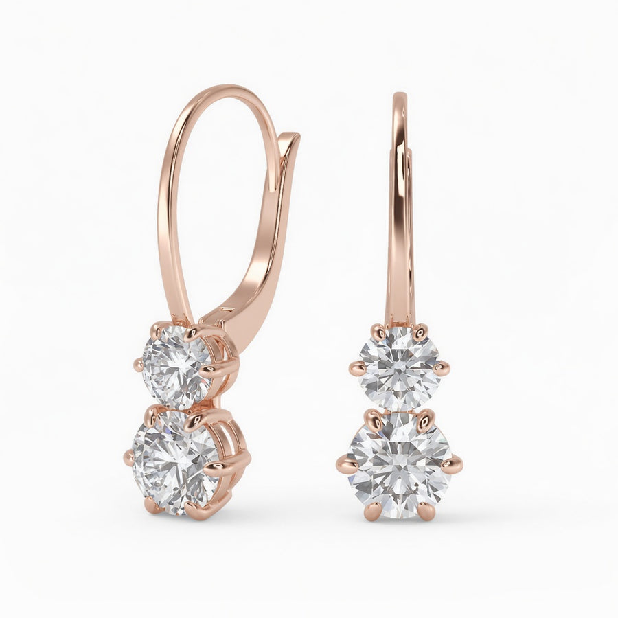 3.5 Ct Round Cut 6 Prong Stacked Diamond Earrings VS1 D Leverback