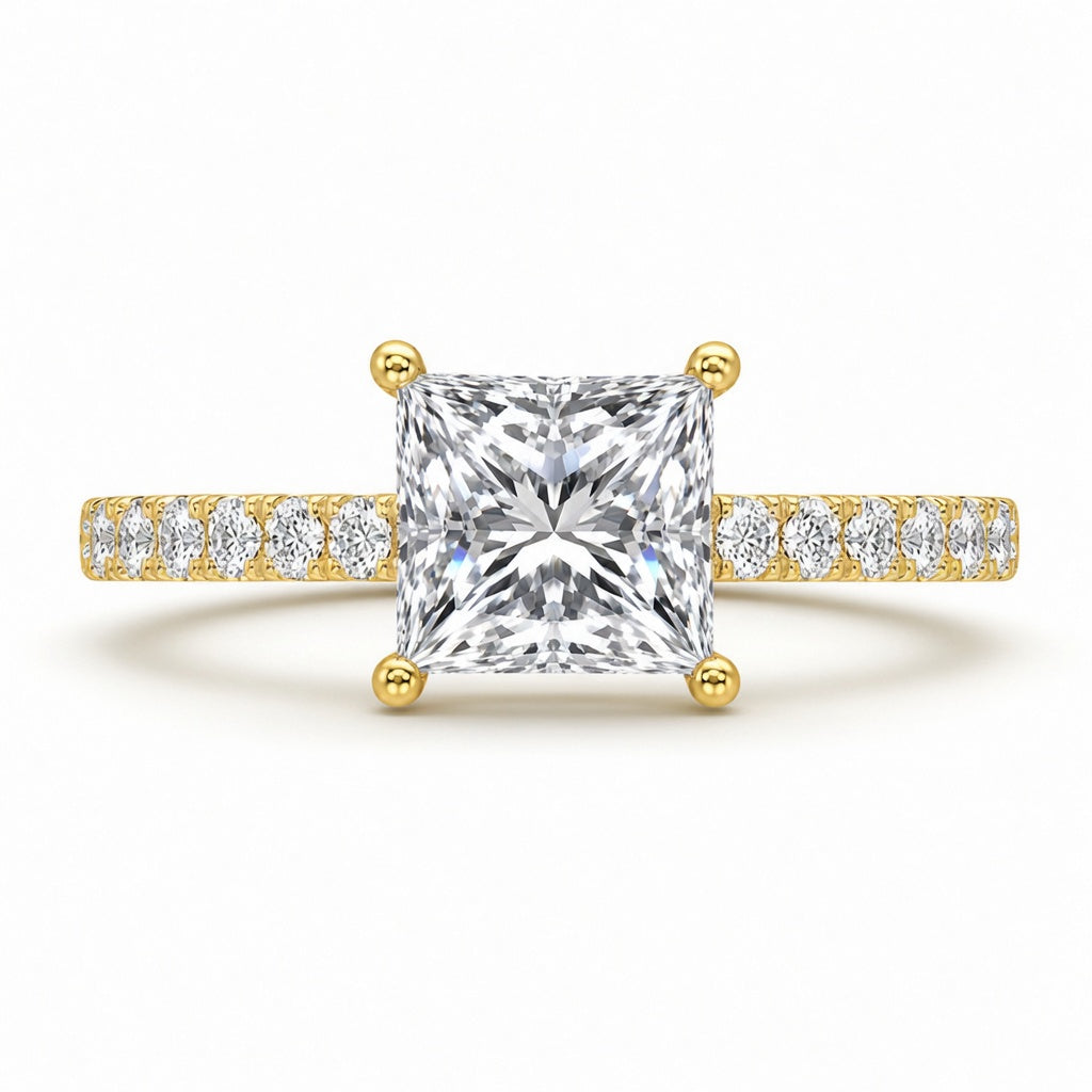 4.00 CT Princess Cut Lab-Grown Diamond Double Hidden Halo Engagement Ring in 14K White Gold – Unique Anniversary Design