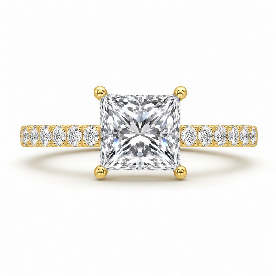 4.00 CT Princess Cut Lab-Grown Diamond Double Hidden Halo Engagement Ring in 14K White Gold – Unique Anniversary Design