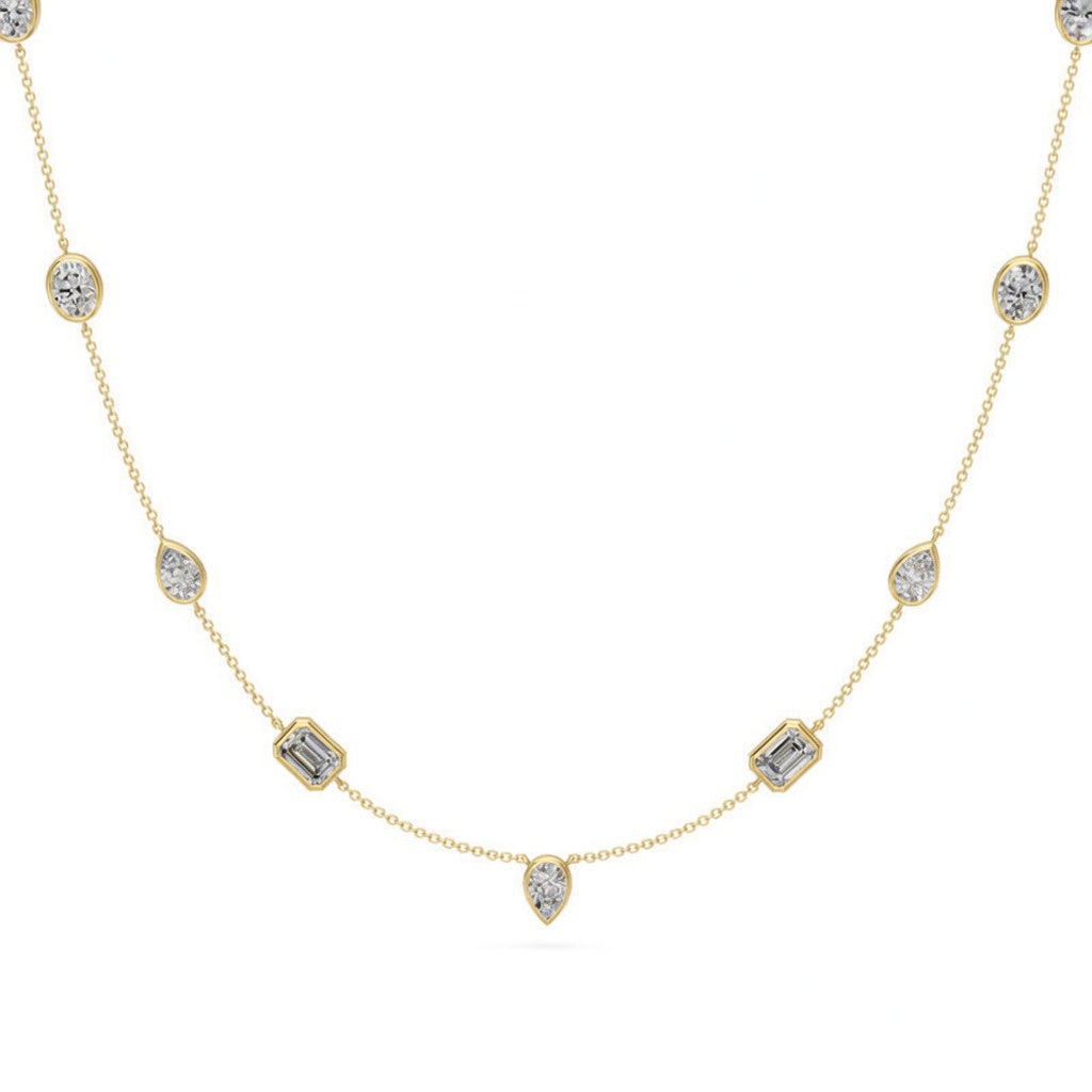 3.65 Ct Pear Emerald Oval Cut Diamond Chain Necklace VS1 D-F White Gold 14k