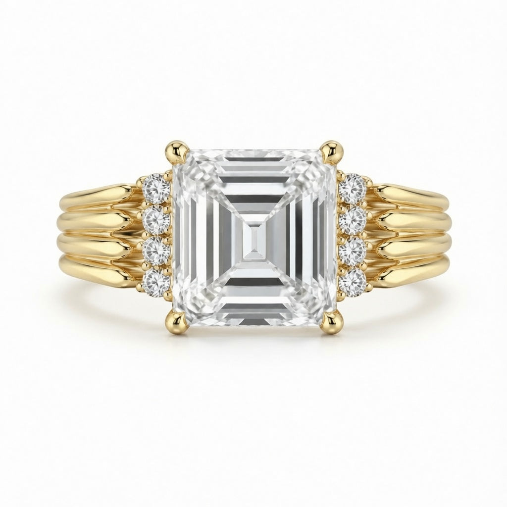 3.00 CT Asscher Cut Lab-Grown Diamond Engagement Ring in 14K White Gold – Vintage Art Deco Statement Ring with Side Diamonds