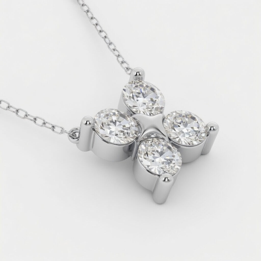 14K White Gold Four-Stone Round Lab-Grown Diamond Pendant (1.50 CTW – D–F / VS1–VS2)