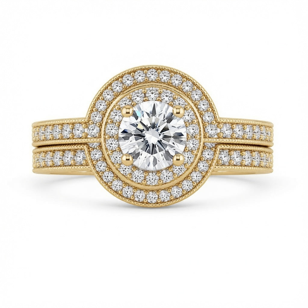 1.80 CT Round Lab-Grown Diamond Halo 2PCS Bridal Set in 14K White Gold – Luxury Wedding Ring Design