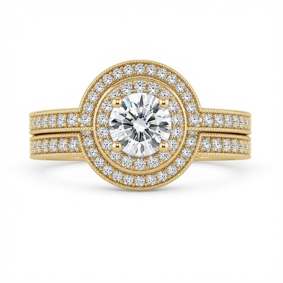 1.80 CT Round Lab-Grown Diamond Halo 2PCS Bridal Set in 14K White Gold – Luxury Wedding Ring Design