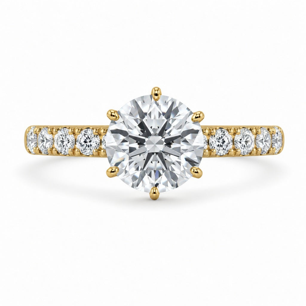 3.00 CT Round Brilliant Lab-Grown Diamond Hidden Halo Engagement Ring in 14K White Gold – 6 Prong Pavé Set Design