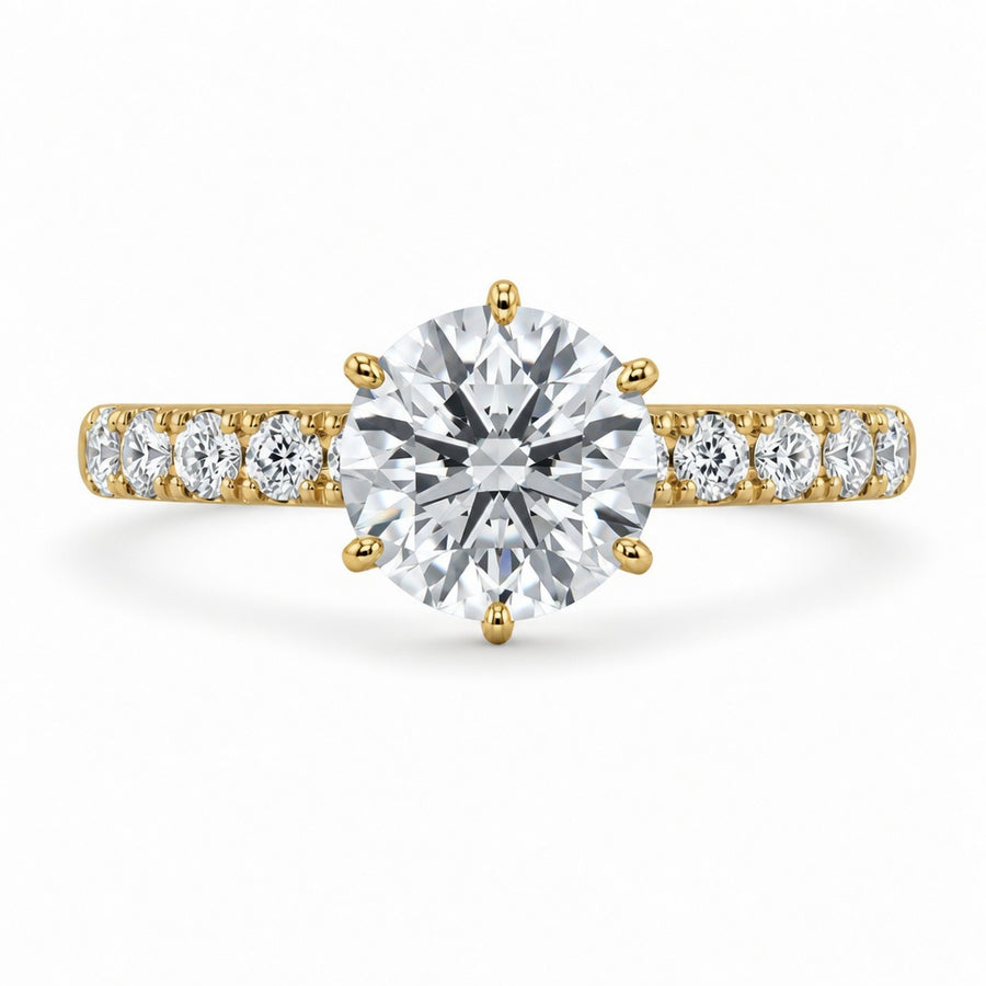 3.00 CT Round Brilliant Lab-Grown Diamond Hidden Halo Engagement Ring in 14K White Gold – 6 Prong Pavé Set Design