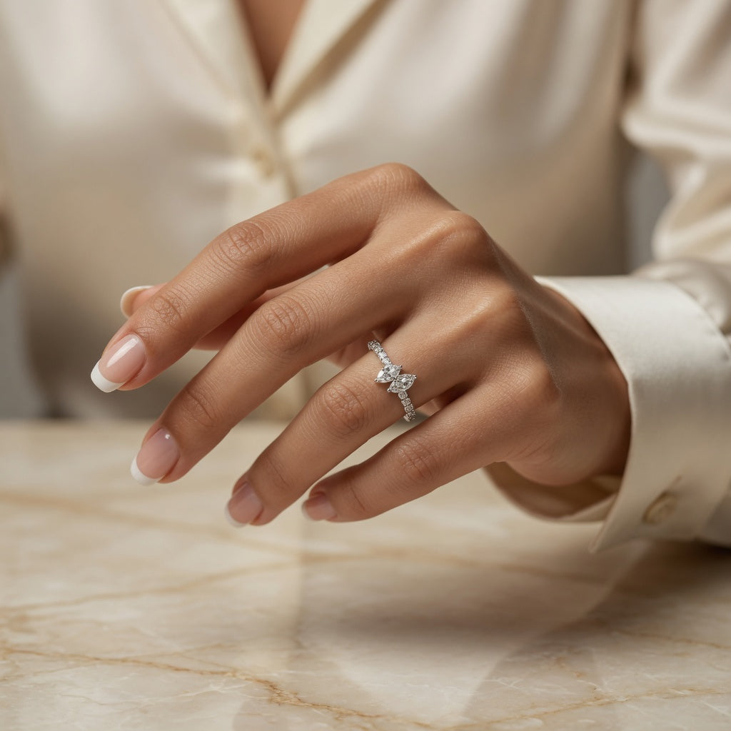 1.00 CT Two-Stone Lab-Grown Diamond Ring with Pavé Band in 14K White Gold (D–F / VS1–VS2)