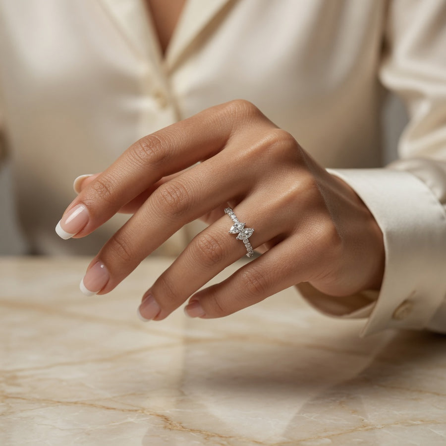 1.00 CT Two-Stone Lab-Grown Diamond Ring with Pavé Band in 14K White Gold (D–F / VS1–VS2)