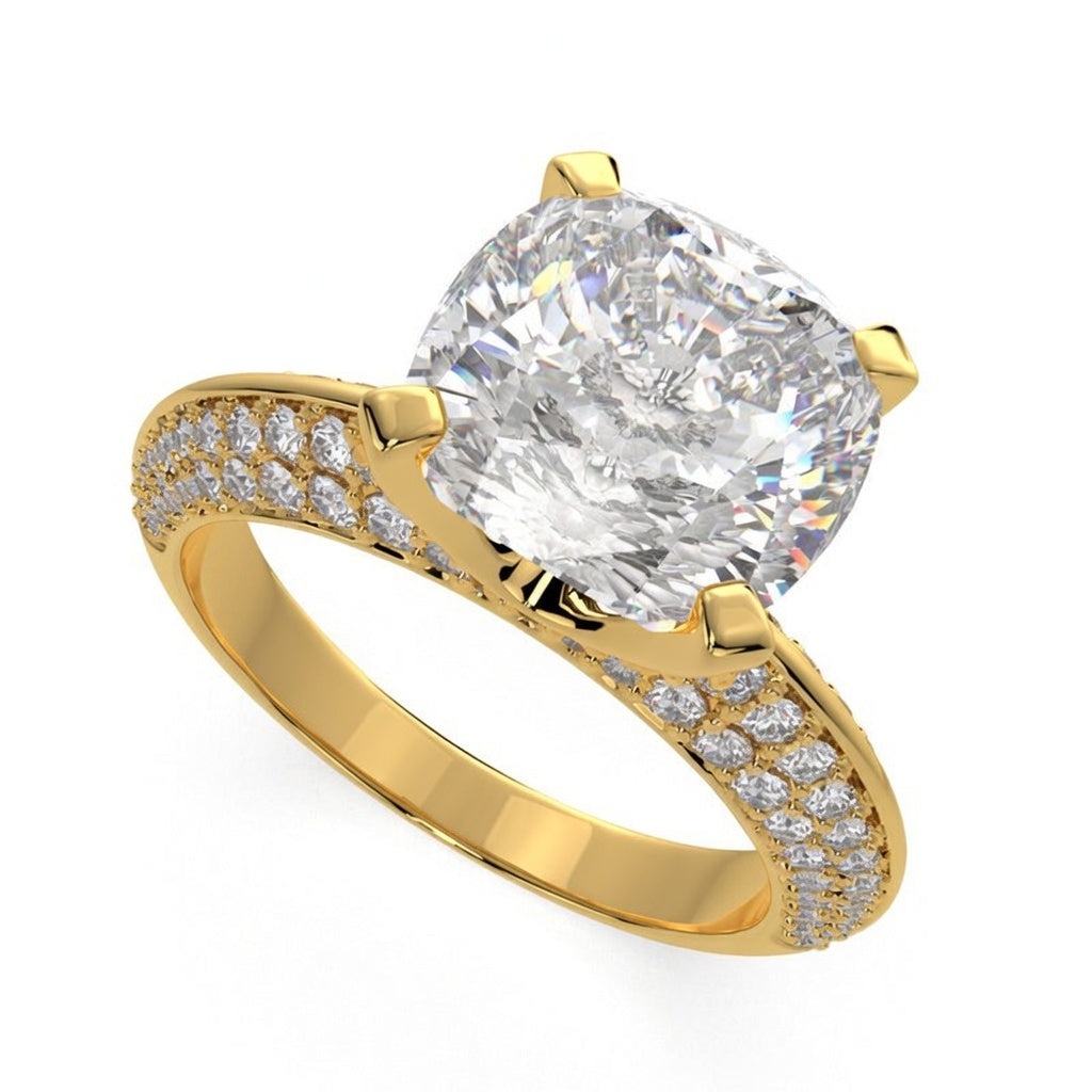 Daria 3.75 Carat Cushion Cut Pave 6 Prong Engagement Ring