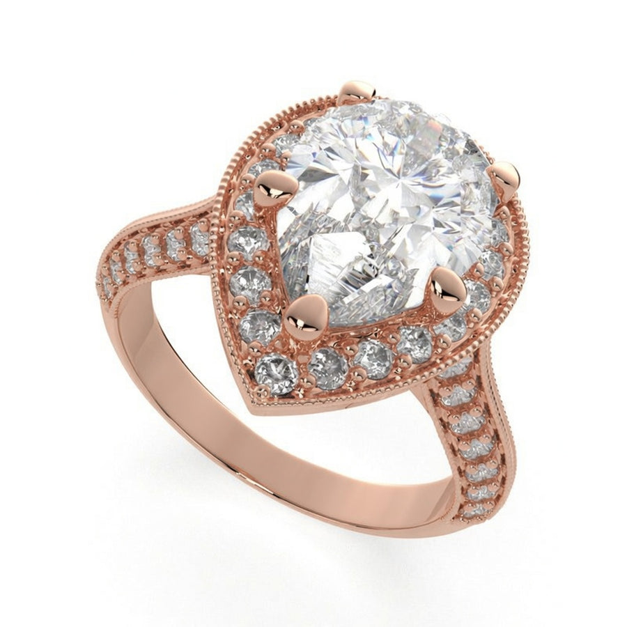 Beatrice 2.45 Carat Pear Cut Halo Pave Knife Edge Milgrain Engagement Ring
