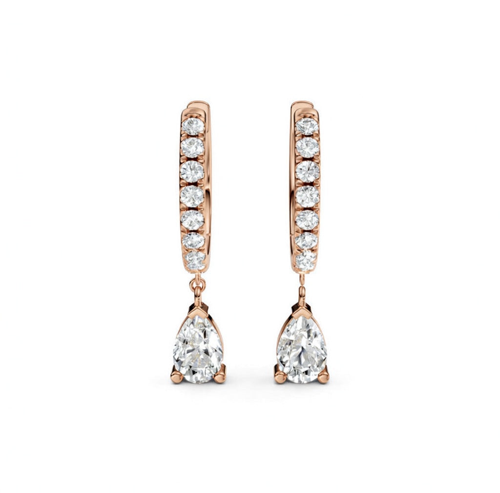 0.6 ct Pear Round Cut Dangle/Drop Flush Diamond Earrings VS1 D White Gold 14k